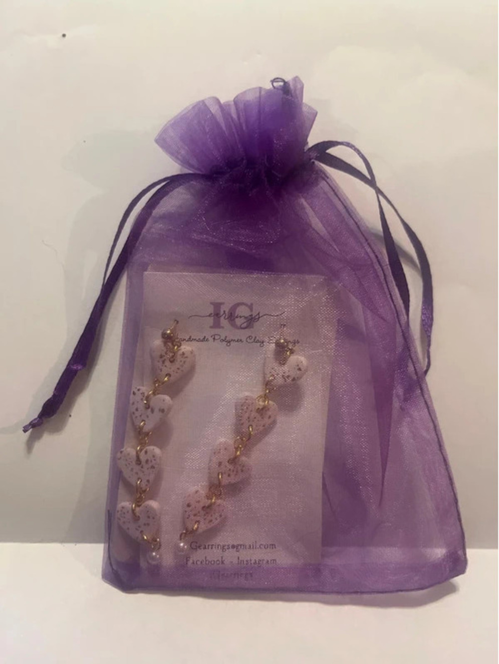Handmade Clay Heart Earrings & Psalm 42:1 Scripture Art Card Bundle